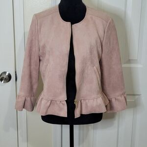 Roz & Ali Women's Ruffle Long Sleeve Blazer Jacket Rose Size Large